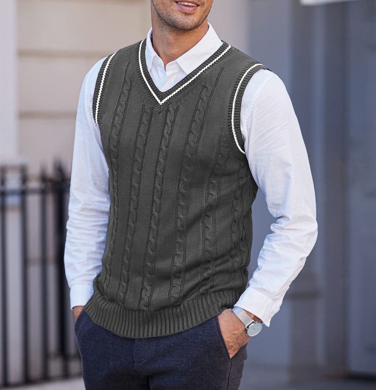 Men's Clothing Men's Waistcoat Knitted Vest Sleeveless Casual Large Size Men's Clothing Foreign Trade Style V Neck Thickened Vest Bottoming Shirt_viptrois.com