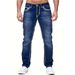 Men's Straight Leg Jeans | Classic Stone Washed Denim Pants For Casual Street Style Mid-Rise Waist With Zipper Fly_viptrois.com