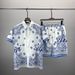 Fashionable AM short sleeved shirt set with starry sky letters printed all over letters, unisex cardigan_viptrois.com
