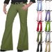 Men's Clothing Solid Color Daily Casual Elastic Slim Retro Flared Pants_viptrois.com