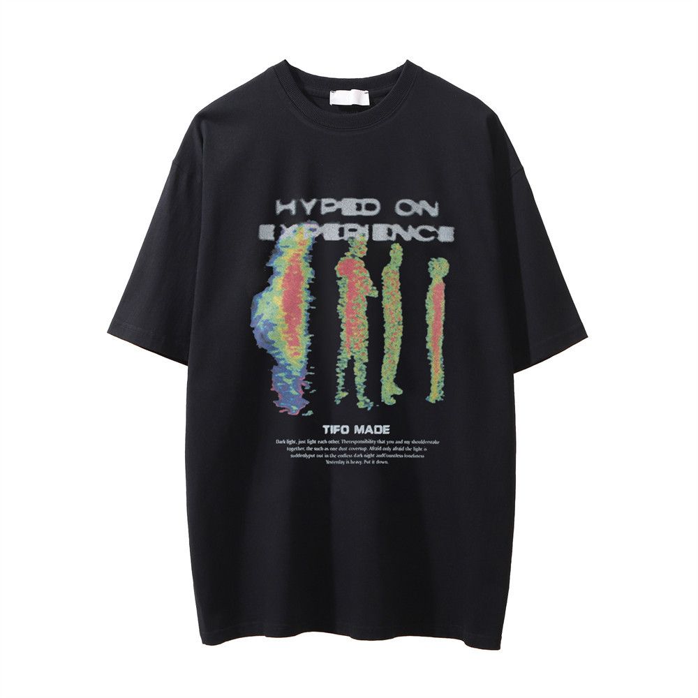 Men’s Clothing Thermal Imaging Silhouette Abstract Print Short Sleeved T Shirt For Men Street Trend Summer Washed Distressed Round Neck Casual T Shirt_viptrois.com