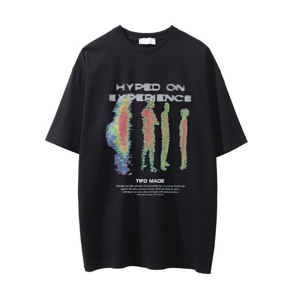 Men’s Clothing Thermal Imaging Silhouette Abstract Print Short Sleeved T Shirt For Men Street Trend Summer Washed Distressed Round Neck Casual T Shirt_viptrois.com