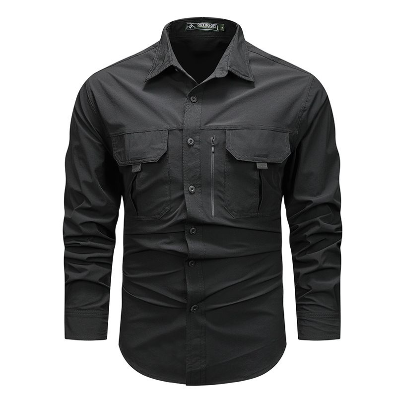Vintage Work Shirt For Men, Long Sleeve Casual Loose Fit Spring Style, Trendy Retro Denim Shirt Jacket_viptrois.com