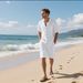 Men's Clothing Men's Linen Short Sleeve Shirt Suit Linen Summer Loose Casual Cotton Linen Cardigan Shirt Shorts_viptrois.com