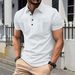Men's Clothing New Long Placket Button Lapel Double Pocket Solid Color Short Sleeve Casual Polo Shirt_viptrois.com