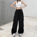 Men's Clothing Drawstring Cargo Casual Pants For Women, New Summer Style, Trendy High Waisted, Loose Straight Leg, Versatile Wide Leg Trousers._viptrois.com