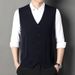Men's Knit Vest Sleeveless Sweater Waistcoat - Slim Fit Striped Jacquard Design, Lightweight Polyester Blend, Versatile For Casual & Office Wear_viptrois.com
