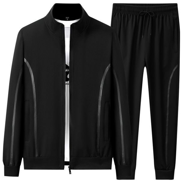 Men's Athletic Tracksuit Set – Breathable Polyester Zip-Up Hoodie & Joggers (L-7XL, Grey/Black/Red/White)_viptrois.com