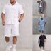 Men's Summer Short-Sleeve Shirt & Shorts Set – Breathable Polyester Casual Suit (Black/Blue/White/Gray, S-XXL)_viptrois.com