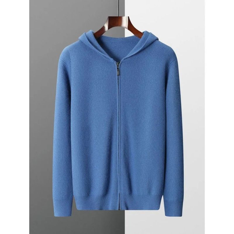 Men's Zip-Up Hooded Cardigan – Sporty Casual Knit Sweater With Front Pockets (Light Blue/Black/Grey/Dark Blue, Sizes S-3XL)_viptrois.com