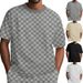 Summer Men's Checkerboard Loose Drop Shoulder Round Neck Simple Casual Sports Short Sleeve T-Shirt_viptrois.com