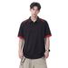 Black Deconstructed Wide-shoulder Polo Shirt With A Turn-down Collar, Loose-fitting Henley Shirt, Short-sleeved Stand-up_viptrois.com