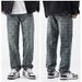 Men's Clothing Spring And Autumn Retro Jeans Men's Loose Straight Pants Trendy Stitching Washed Workwear Denim Trousers_viptrois.com