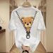 Men's Fashion Trendy Cool All Match Round Neck Short Sleeved T Shirt Top Loose Tiger Foreign Style Cross Border_viptrois.com