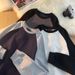 Loom 2025 Heavyweight Raglan Long Sleeve Spring Summer American Style Color Block Patchwork Base Shirt Loose Round Neck_viptrois.com