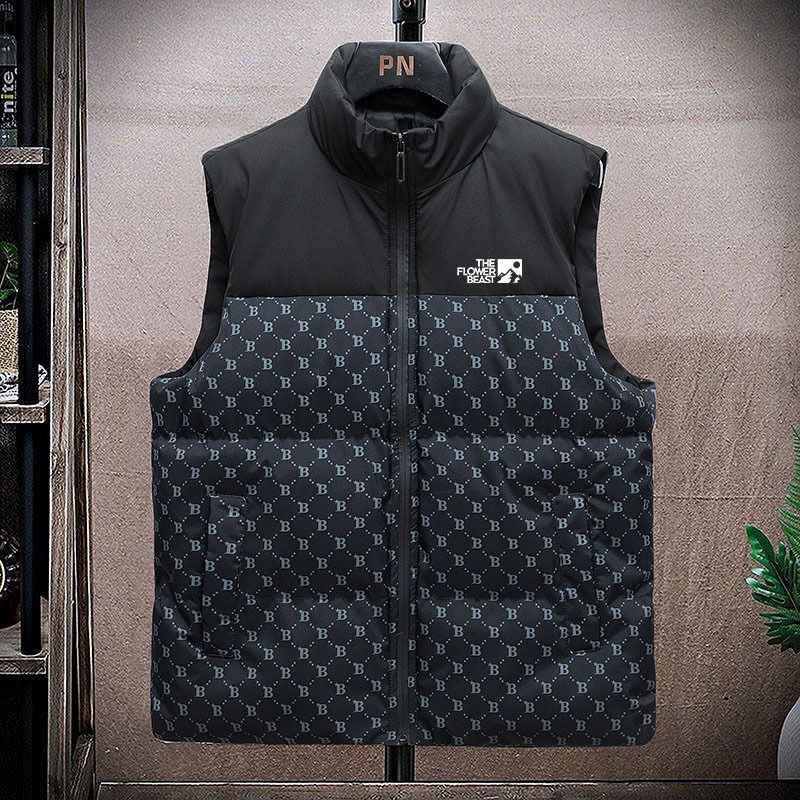 Men's Clothing Men's Casual Couple Autumn And Winter Stand Up Collar Color Matching Outdoor Letter Printing Enlarged Thickened Sleeveless Jacket_viptrois.com