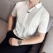 Korean Style Slim Fit Men's Polo Shirt Thin Short Sleeved Ice Silk Cotton High Elasticity V Neck Patchwork T Shirt for Summer_viptrois.com