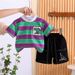 Boys' Short Sleeved 2025 New Baby Striped Shirt Children's Summer Two Piece Set_viptrois.com