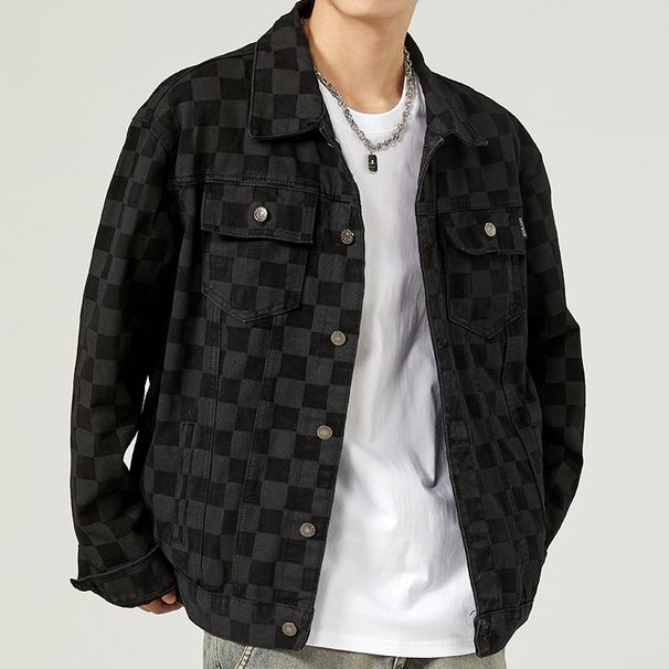 2023 autumn new fashion trend brand black denim for men's high street American washed workwear jacket_viptrois.com