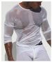Men's Clothing Men's Sexy Long Sleeved T Shirt Transparent Mesh Sexy Top Mesh Casual Home Wear_viptrois.com