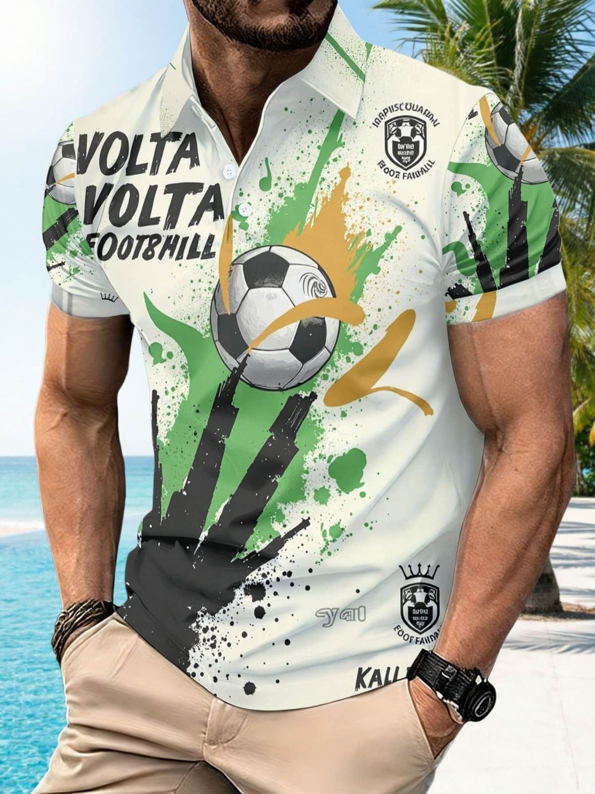 Polo Uomo Poliestere Taglio Dritto Bianco Contrasto Verde Nero Leggero Resistente Stampa Calcio Palestra Outdoor Casa Casual_viptrois.com