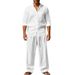 Men's Casual Breathable Long Sleeved Shirt And Loose Trousers Set Style Spring Cotton Linen Beach Wear_viptrois.com