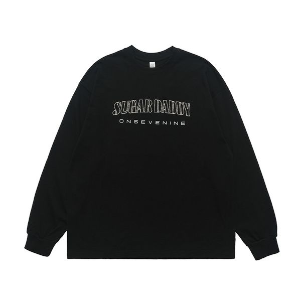 Autumn Winter American Style Letter Rhinestone Long Sleeve T-Shirt Unisex Couple Loose Base Shirt Ins Trend_viptrois.com