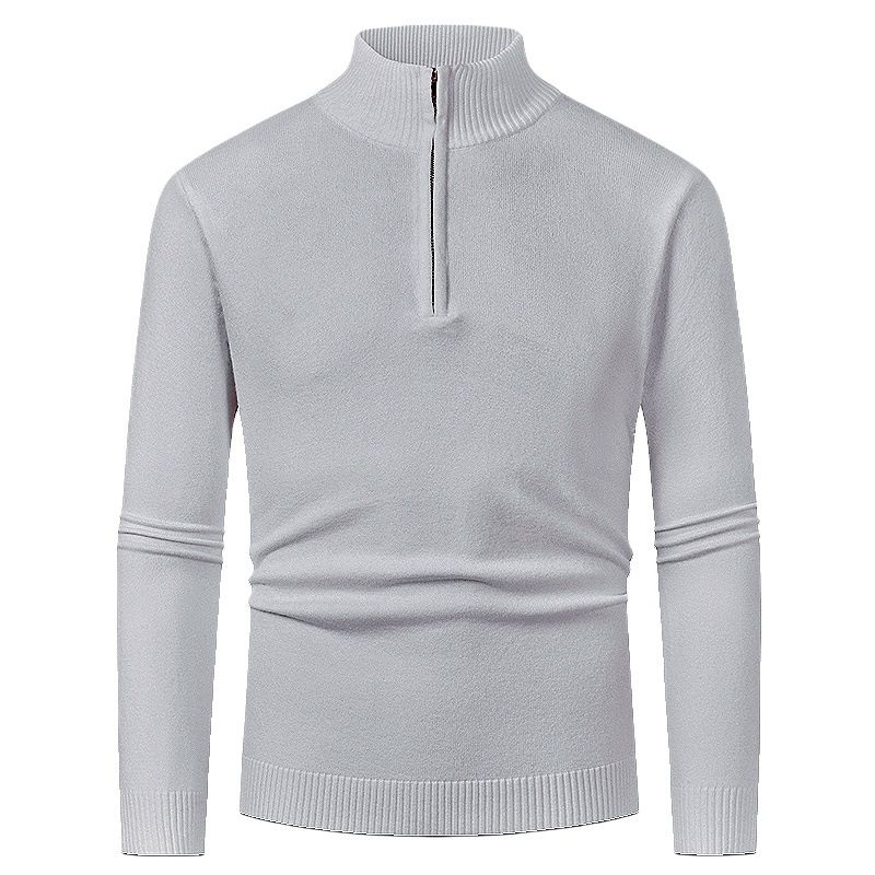 Men's Clothing Stylish Half-Zip Knit Sweater - Autumn & Winter Slim Fit Casual Pullover With Stand Collar (White, Light Gray, Dark Gray, Black)_viptrois.com