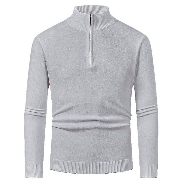 Men's Clothing Stylish Half-Zip Knit Sweater - Autumn & Winter Slim Fit Casual Pullover With Stand Collar (White, Light Gray, Dark Gray, Black)_viptrois.com