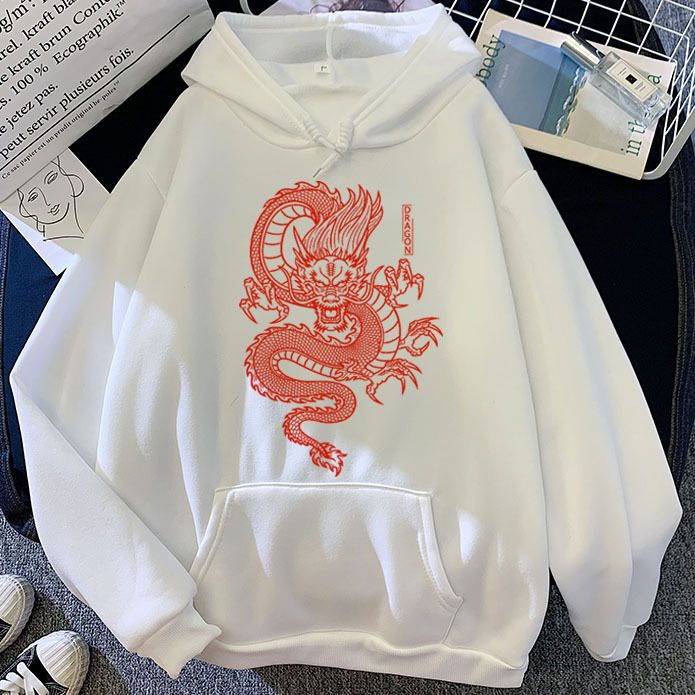 Autumn Winter New Candy Color Sweatshirt Couple Shirt Red Dragon Printed Pattern Hoodie_viptrois.com