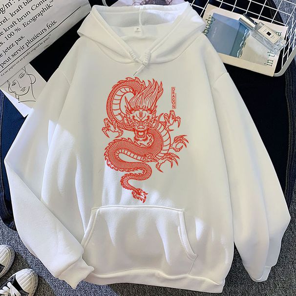 Autumn Winter New Candy Color Sweatshirt Couple Shirt Red Dragon Printed Pattern Hoodie_viptrois.com