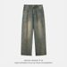Men's Clothing Split Design Distressed Washed Jeans For Men Spring Style American Trendy Brand Loose Retro Slim Slightly Wide Trousers_viptrois.com