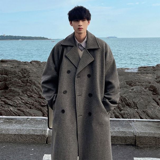 Men's Winter Men's Mid To Long Version Over The Knee Thick Woolen Coat Trendy Korean Windbreaker_viptrois.com