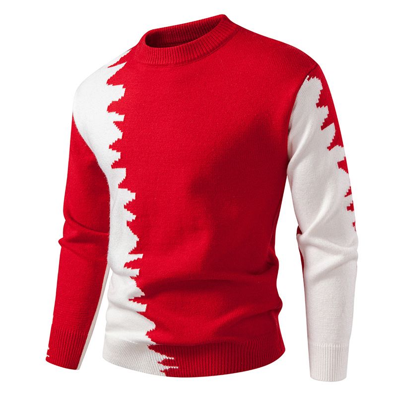 Men's Color Block Crew Neck Pullover Sweater - Soft Knitwear For Autumn & Winter - Fashionable Base Layer_viptrois.com