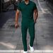 Men's Clothing Men's Solid Color Shirt And Pants Set Summer Style Short Sleeve With Button Pocket For Formal & Casual_viptrois.com