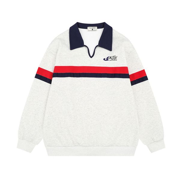 American Half Open Collar Polo Shirt Sweatshirt Men's Spring Lazy Style Loose Street Trend Color-Block Long Sleeve Top_viptrois.com