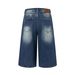 Men's Clothing Washed Retro Blue High Grade Cat Whisker Design Men's Loose Denim Cropped Trousers_viptrois.com