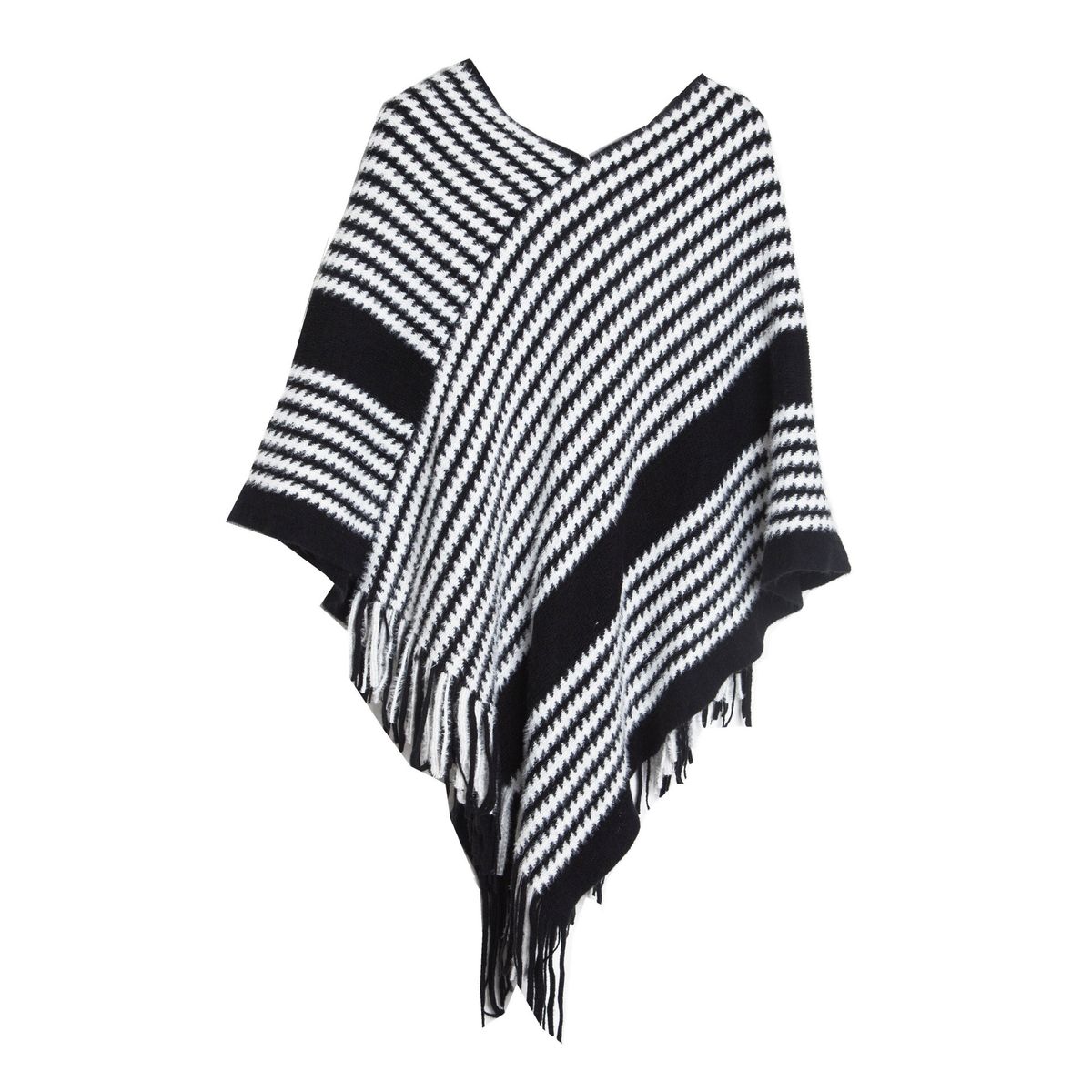 Unisex Spring and winter bat knitwear Black striped knitted shawls_viptrois.com