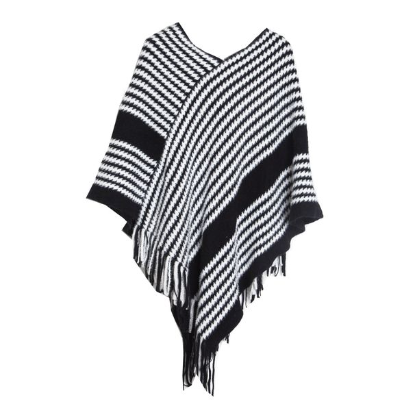 Unisex Spring and winter bat knitwear Black striped knitted shawls_viptrois.com