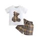 Babies' clothes summer style 2-6 years old boys short-sleeved shorts suit boy cute bear embroidered T-shirt plaid shorts suit_viptrois.com