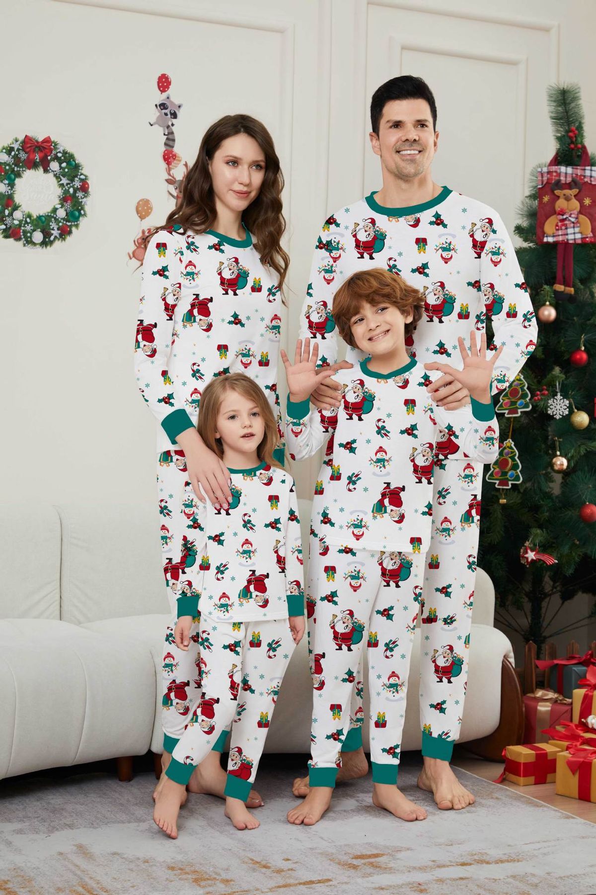 Christmas Santa Snowman crutch Christmas family suit printed homewear pajamas_viptrois.com