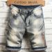 Vintage Washed Floral Printed Denim Shorts For Men, Loose Fit Straight Leg 5-Pocket Mid-Thigh Casual Shorts_viptrois.com