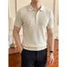 Men's Wheat Ear Pattern Knitted Polo Shirt Breathable Cool Business Casual Short Sleeve T-Shirt Straight Shoulder Summer Old Fashion_viptrois.com