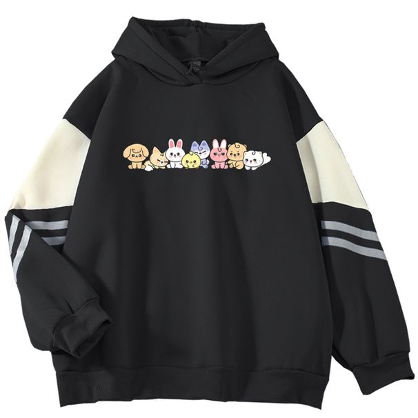 American Style Color Block Sweatshirt For Men, Loose Fit, Niche Cute Cartoon Pullover, Outerwear, Cool And Handsome Top_viptrois.com