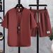 Men's Clothing Fashion Suit Waffle Short Sleeved T Shirt Trendy Loose Trendy Sports Casual Two Piece Suit_viptrois.com
