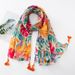 Unisex Bright color creative colorful flowers cotton hemp hand touching word pattern beach towel long hanging tassel shawl female_viptrois.com