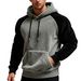 Cross-Border Autumn Winter European American Men's Top With Fleece Lining Color Block Raglan Sleeve Hooded_viptrois.com