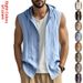 Men's Casual Sleeveless Vest Shirt American Style Solid Color Breathable Loose Top Summer Linen Hooded V Neck Long Sleeve_viptrois.com