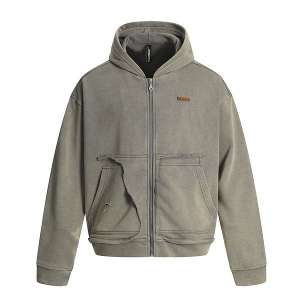 Wasteland Punk Distressed Vintage Cardigan Hooded Sweatshirt Trendy Brand Washed Tie-Dye Loose Short Jacket Spring_viptrois.com