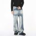 Men's Clothing Niche High Street Vibe Heavy Ink Splashing White Personality Raw Edge Distressed Jeans_viptrois.com